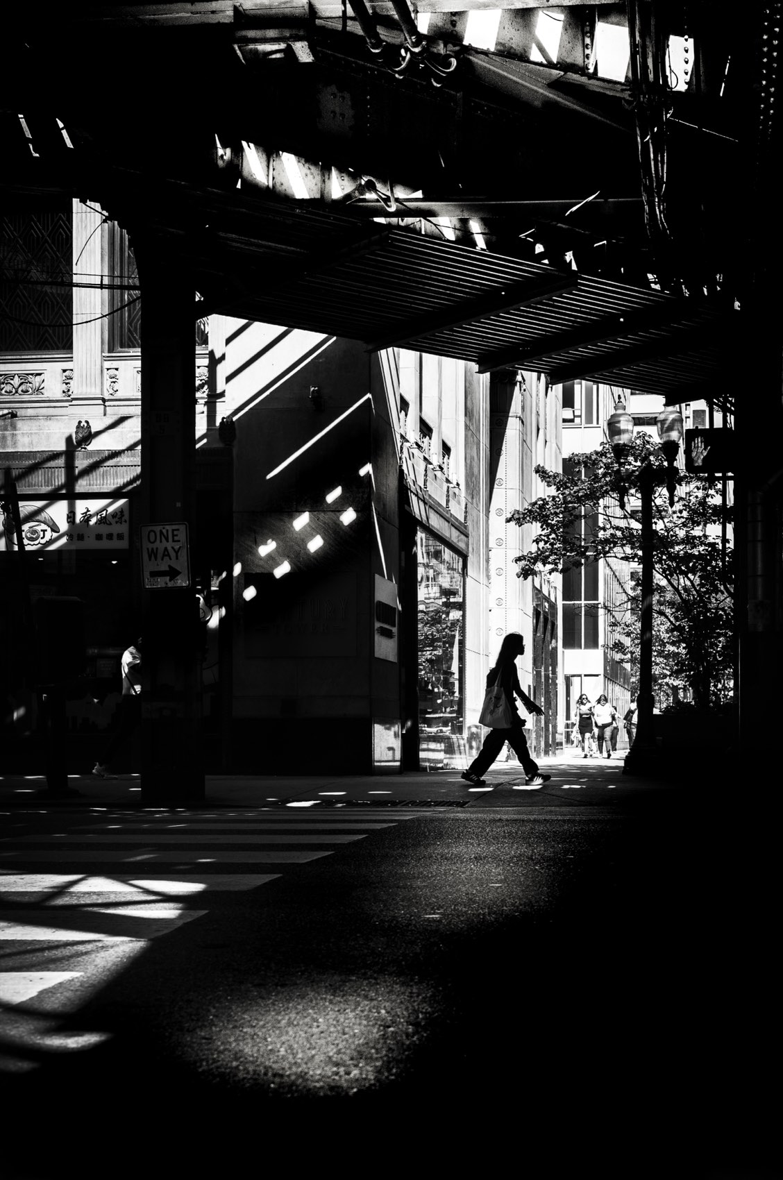 Crossing Under the El. Chicago.