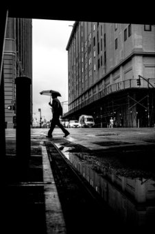 Umbrella on the Wet Crossing. New York.