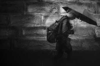 Backpack in the Rain. Switzerland.