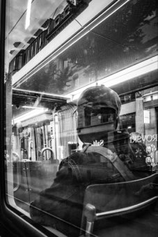 Doubled in the Tram Glass. Switzerland.